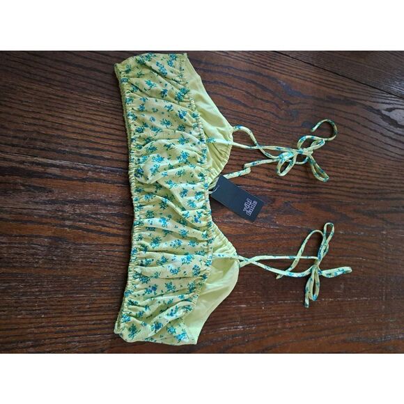 New Large Wild Fable Green Blue Floral Tie VNeck Crop Top Bikini Top NWT - Picture 4 of 4
